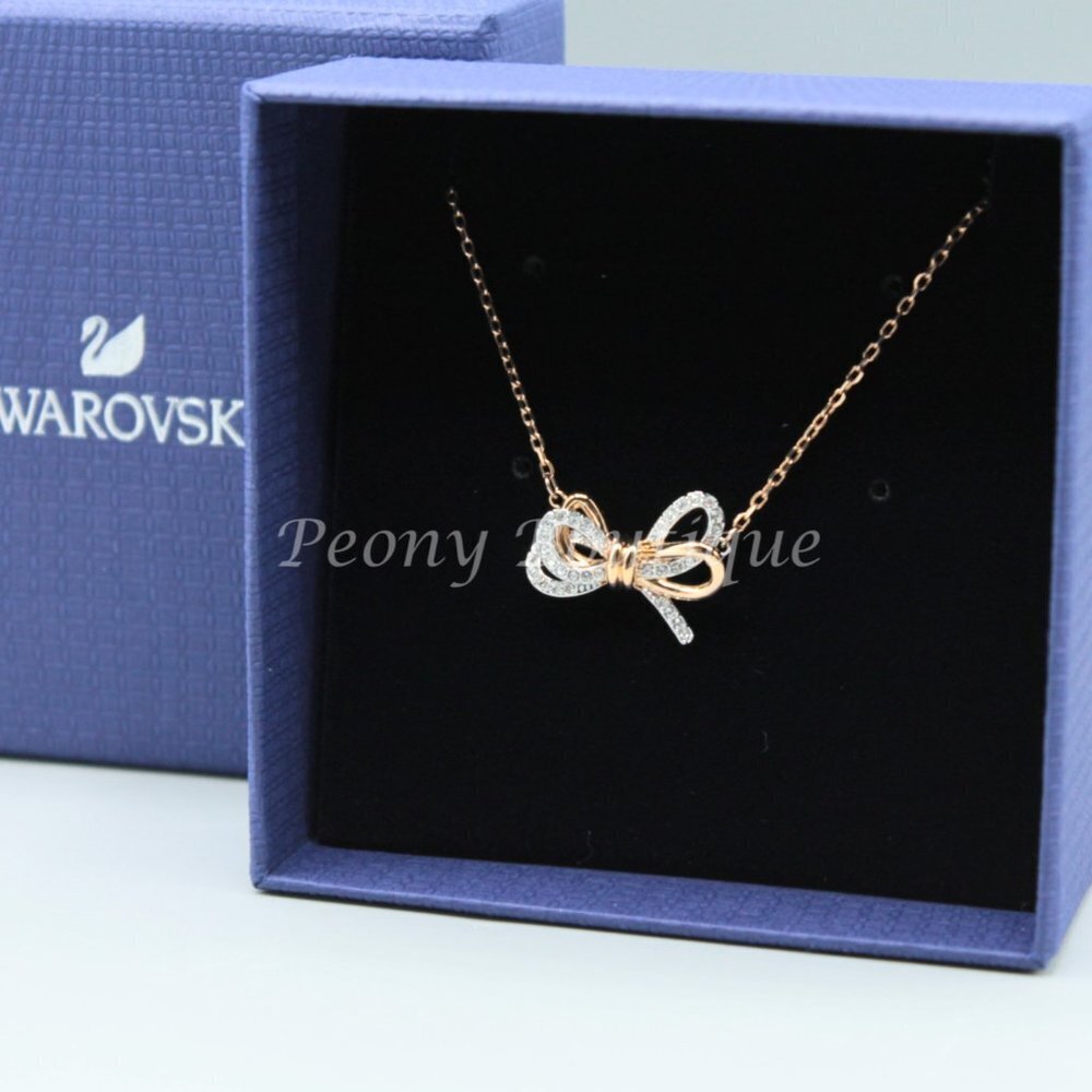 Swarovski 5440636 bow necklace jewelry rose gold tone elegant dainty fashion